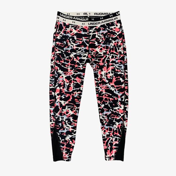 Under Armour Leggings Girls L Large Multi Cropped HeatGear Waistband Logo Pants - Picture 1 of 11